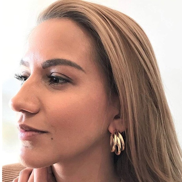 New Gold Three-Layer Round Drop Earrings - Picture 4 of 7